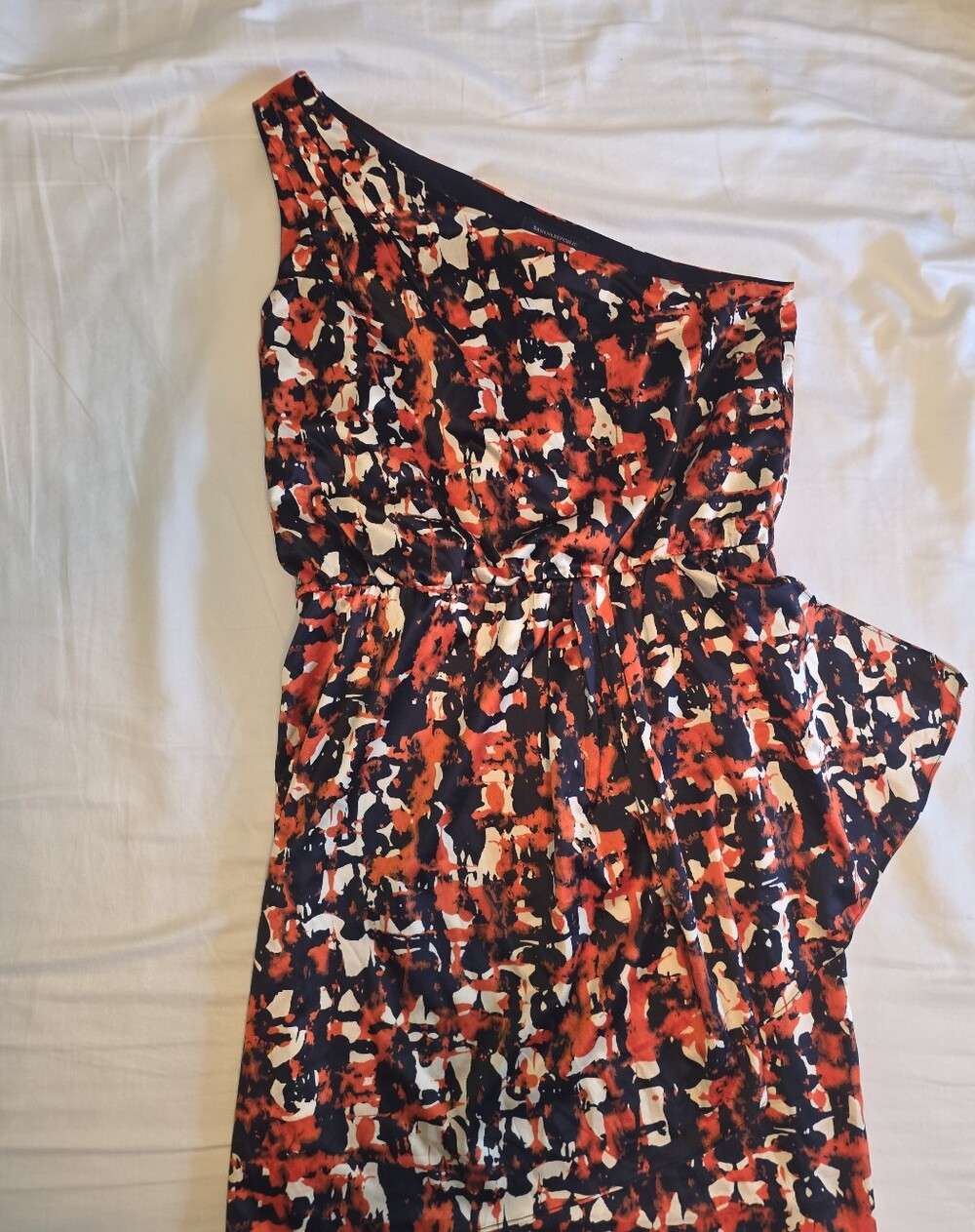Banana Republic One-Shoulder Abstract Print Dress in Orange, Blue & Cream